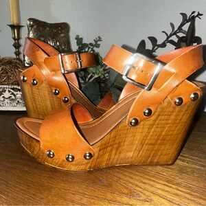 Topshop Tan Leather Wedge Sandals